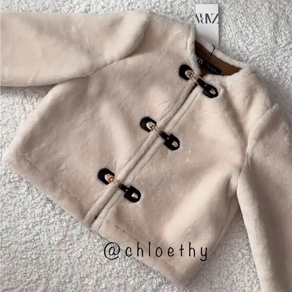 Zara FAUX FUR JACKET WITH FIREMAN CLASP - Picture 10 of 14